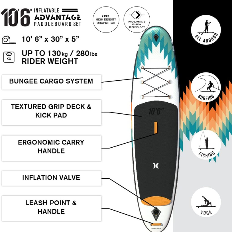 Hurley 10'6" Advantage Inflatable Paddle Board SUP - Outsider Details