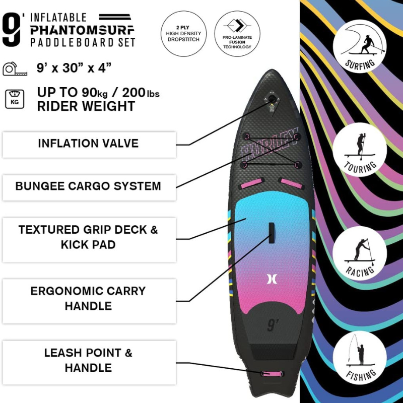 Hurley 9' PhantomSurf Inflatable Paddle Board SUP - Ombré - Details