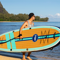 Thumbnail for POP Board Co 11' Yacht Hopper Paddle Board Inflatable SUP - Teak/Blue/Mint actual size