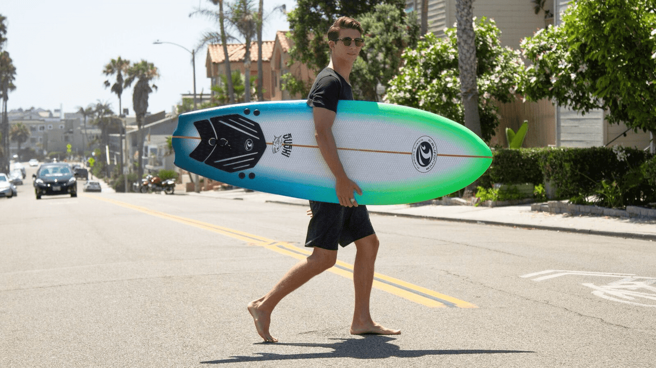 California Board Company 5'8" Sushi Soft Surfboard walking