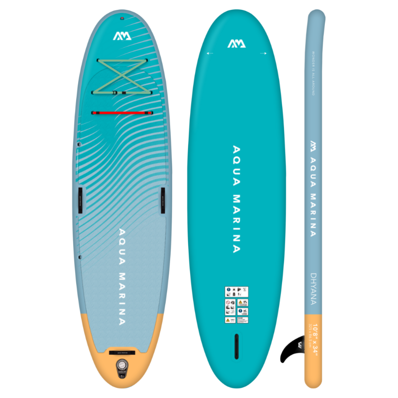 Aqua Marina 10’8” Dhyana 2023 Fitness Inflatable SUP front side back view