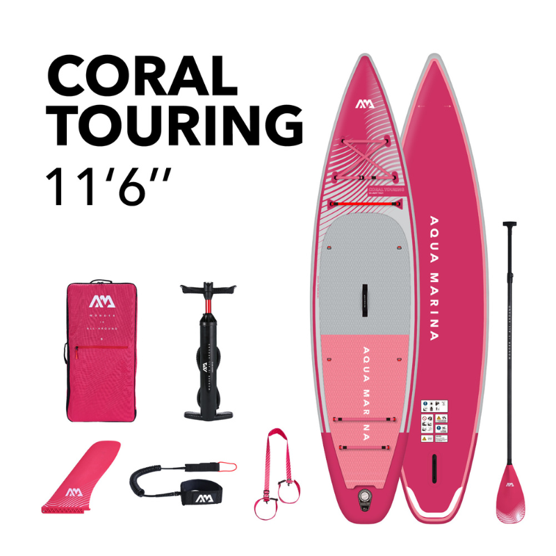 Aqua Marina 11’6” Coral 2023 Touring Inflatable Paddle Board Raspberry package