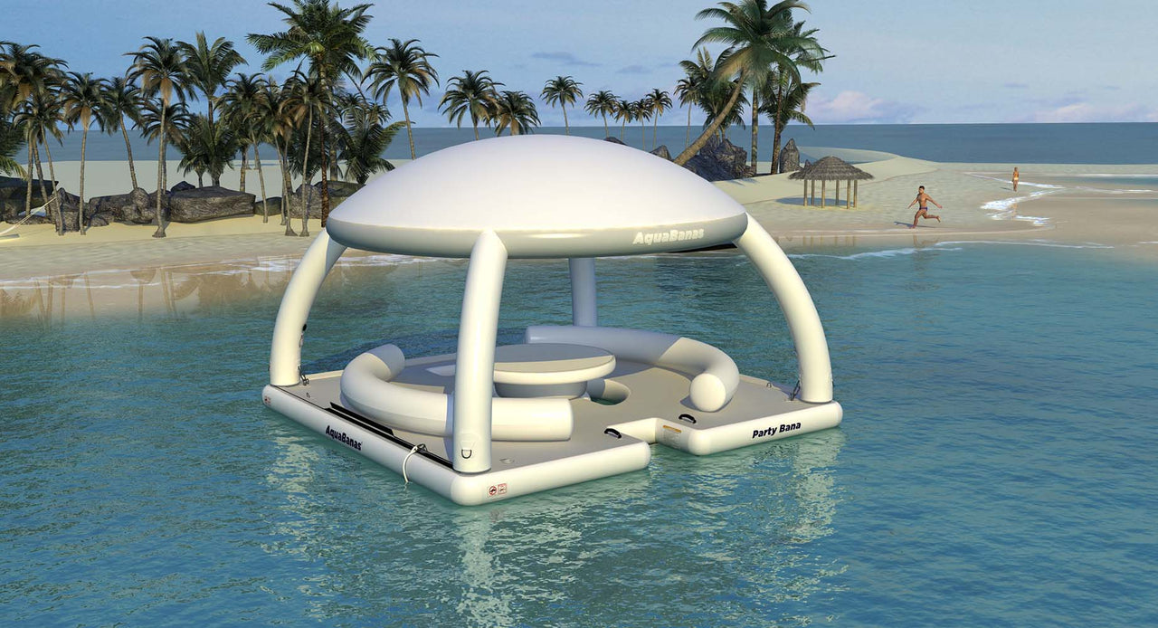 AquaBanas Floating Party Dock Island Inflatable Platform with Bana Tent - Good Wave