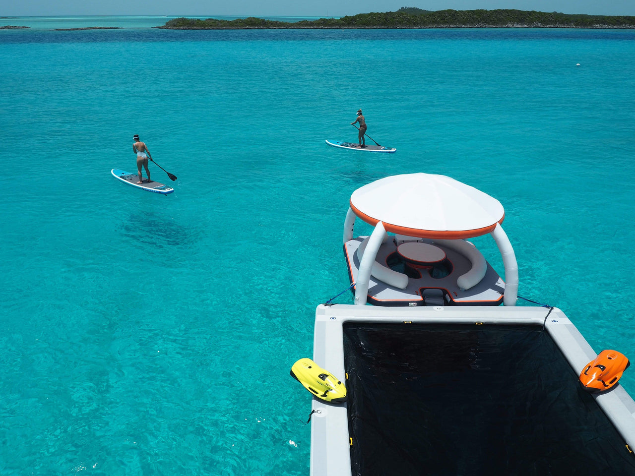 AquaBanas Floating Party Dock Island Inflatable Platform with Bana Tent - Good Wave