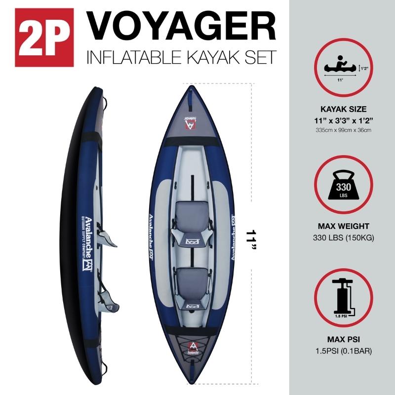 Avalanche 2-Person Voyager Inflatable Kayak Set - Good Wave