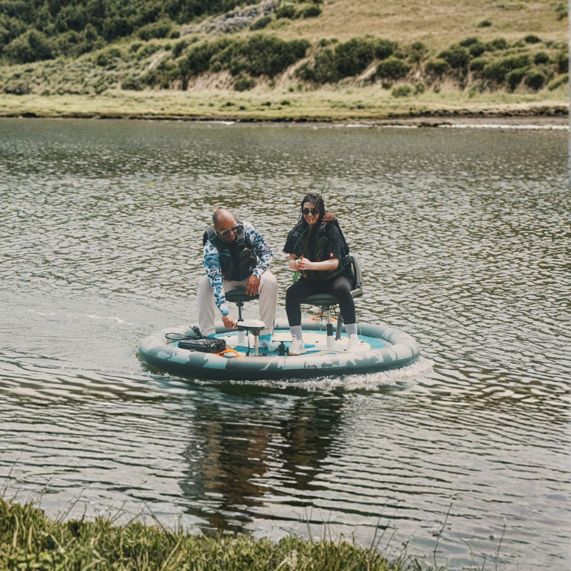 2 People on a Funwater SpinFish Pro 360° Inflatable Floating Fishing Boat | Stable Circular Platform