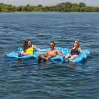 Thumbnail for 3 People relaxing on a Airhead Air Island 10'x6' Large Inflatable Lake Float | Water Mat - Blue 