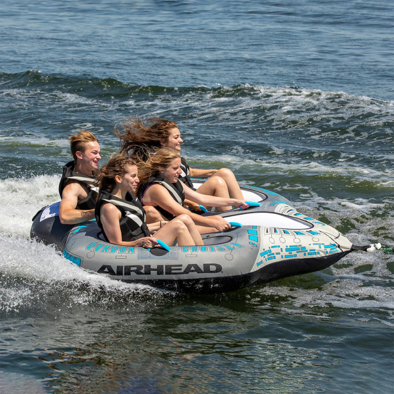 4 Rider on a Airhead Quadra Cruiser Inflatable Floating Platform Towable Tube for Boating