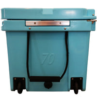 Thumbnail for Teal cooler with a handle and '70' embossed on a white background