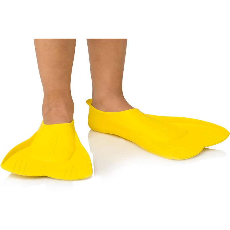 A child wearing Cressi Mini Light Kids Swimming Fins for Diving And Snorkeling - Yellow