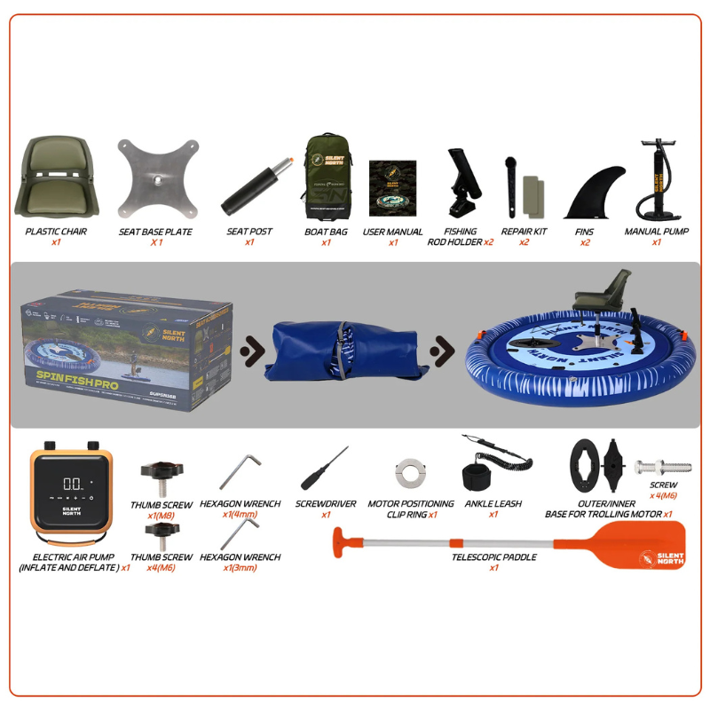 All Accessories of Funwater SpinFish Pro 360° Inflatable Floating Fishing Boat | Stable Circular Platform 