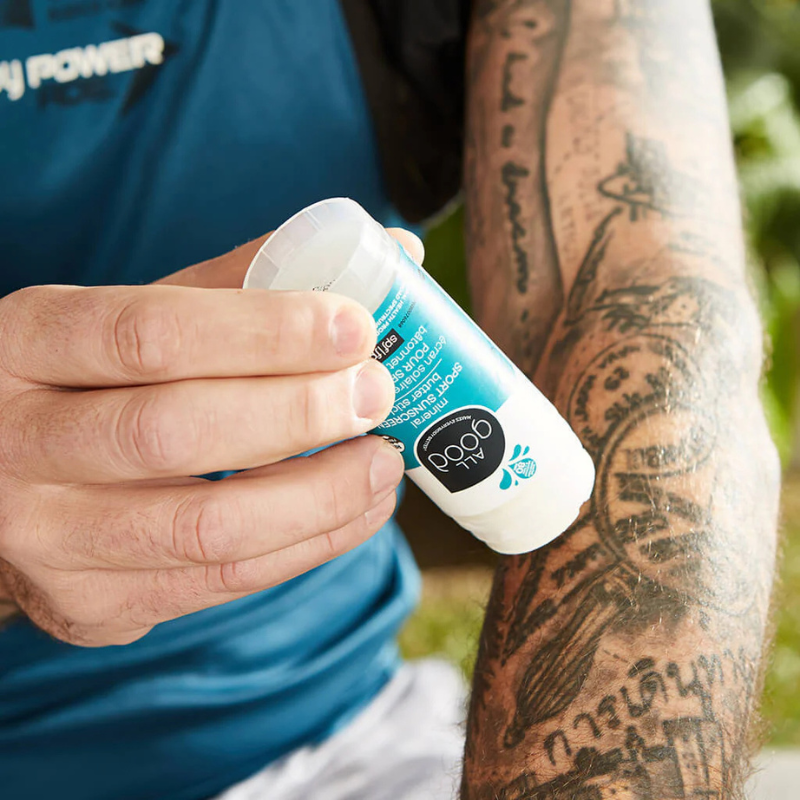 All Good SPF50 Sport Mineral Sunscreen Butter Stick being applied on skin