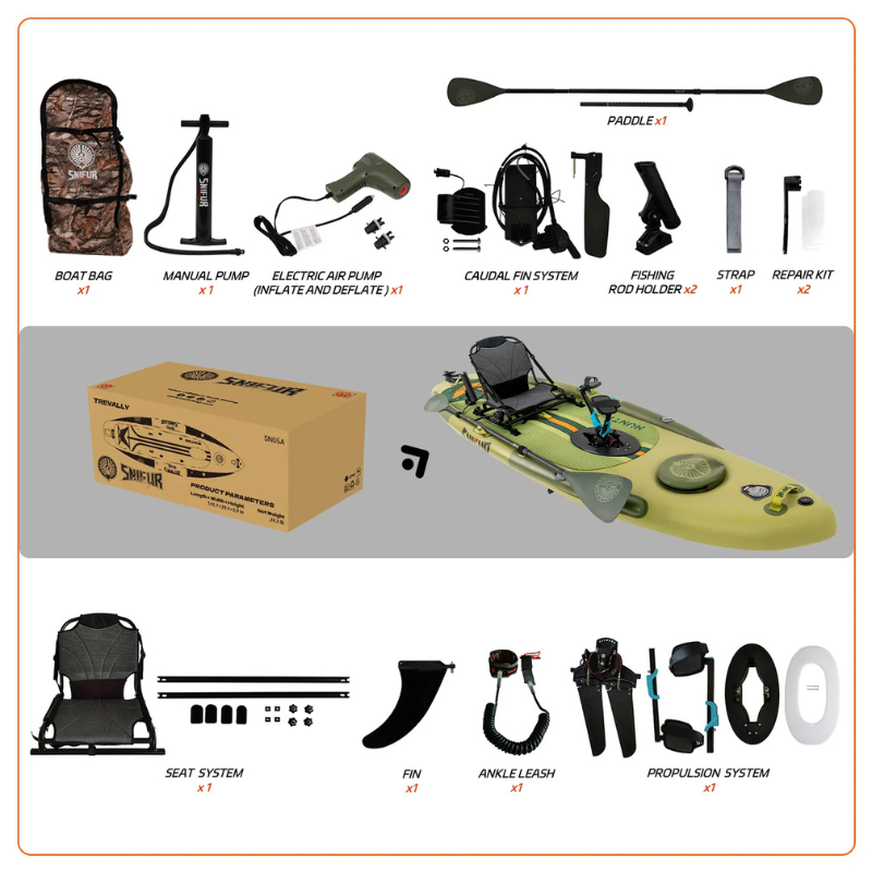 All accessories in the Funwater Trevally 12' Inflatable SUP-Yak Hybrid Fishing Kayak Package