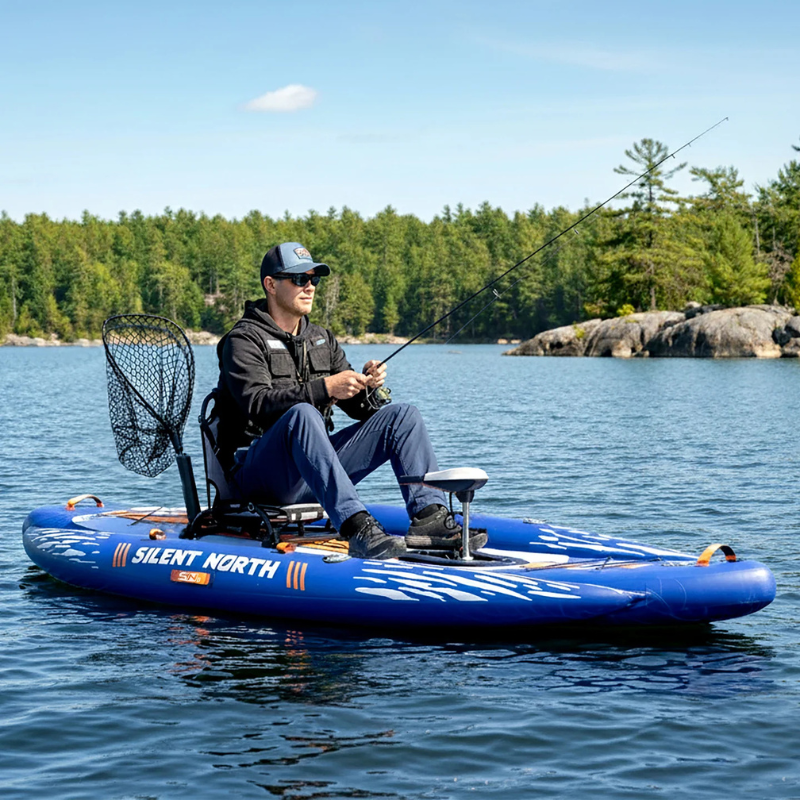 A man fishing on a Funwater DualCast Plus 11' Inflatable Fishing SUP and Kayak 2-in-1