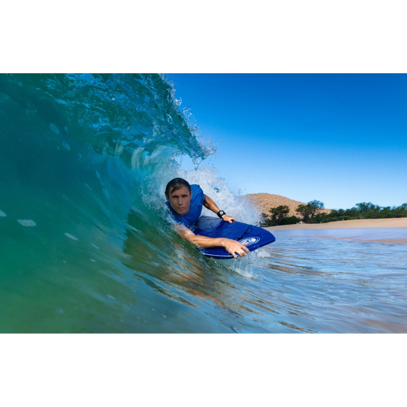 A man on a CBC Switch 42” Pro Series Bodyboard with Leash | Lightweight EPS Core & Slick Bottom