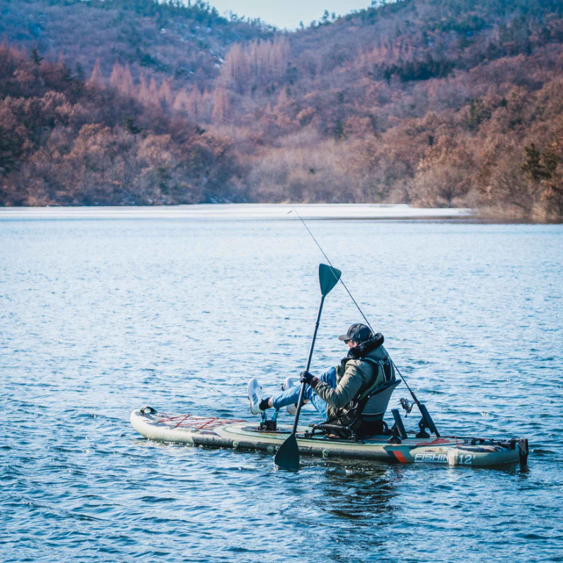 A man on a Funwater Silent North Bonito 12’6” Inflatable Tandem Fishing Kayak