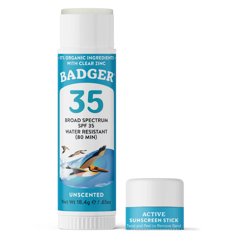 Badger 0.65 oz SPF35 Active Mineral Sunscreen Face Stick open