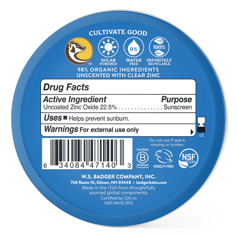 Badger 2.4 oz SPF40 Sport Mineral Sunscreen Tin back