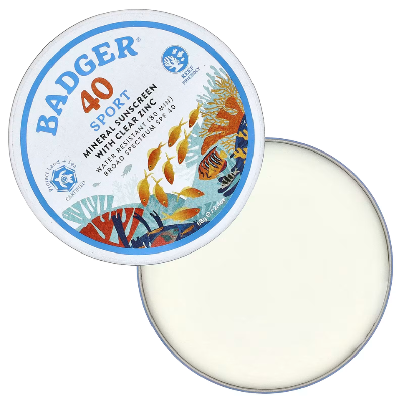 Badger SPF 40 Sport 2.4 oz Mineral Sunscreen Tin open