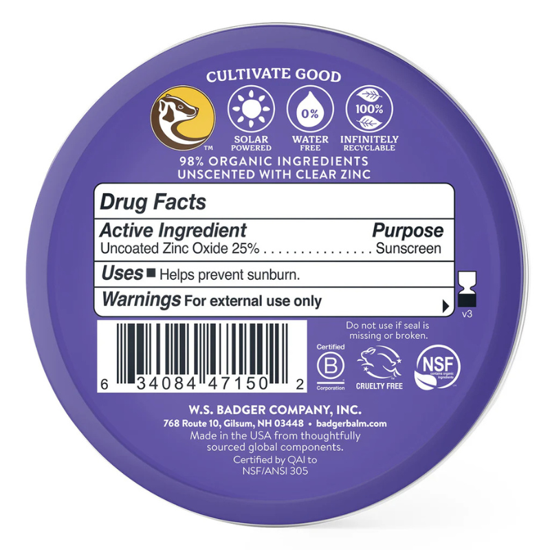 Badger 2.4 oz SPF 50 Adventure Mineral Sunscreen Tin Back
