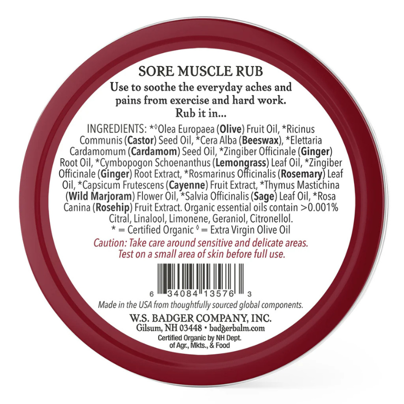 Badger Sore Muscle Rub Tin - Natural & Organic back