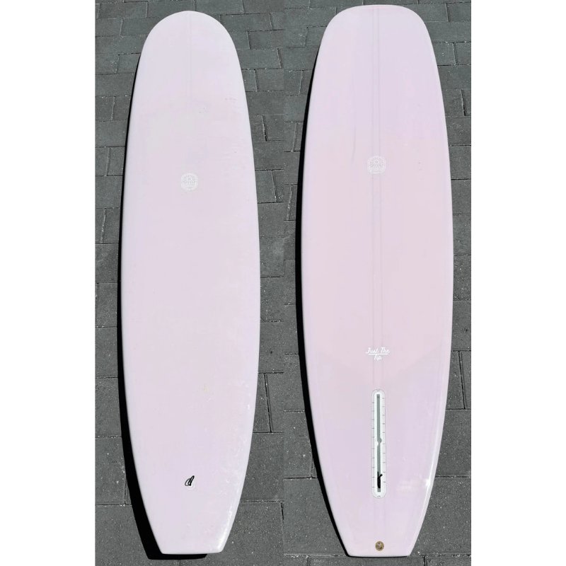Both sides of Surfboard Trading Co Just The Tip Noserider Longboard – Lavender