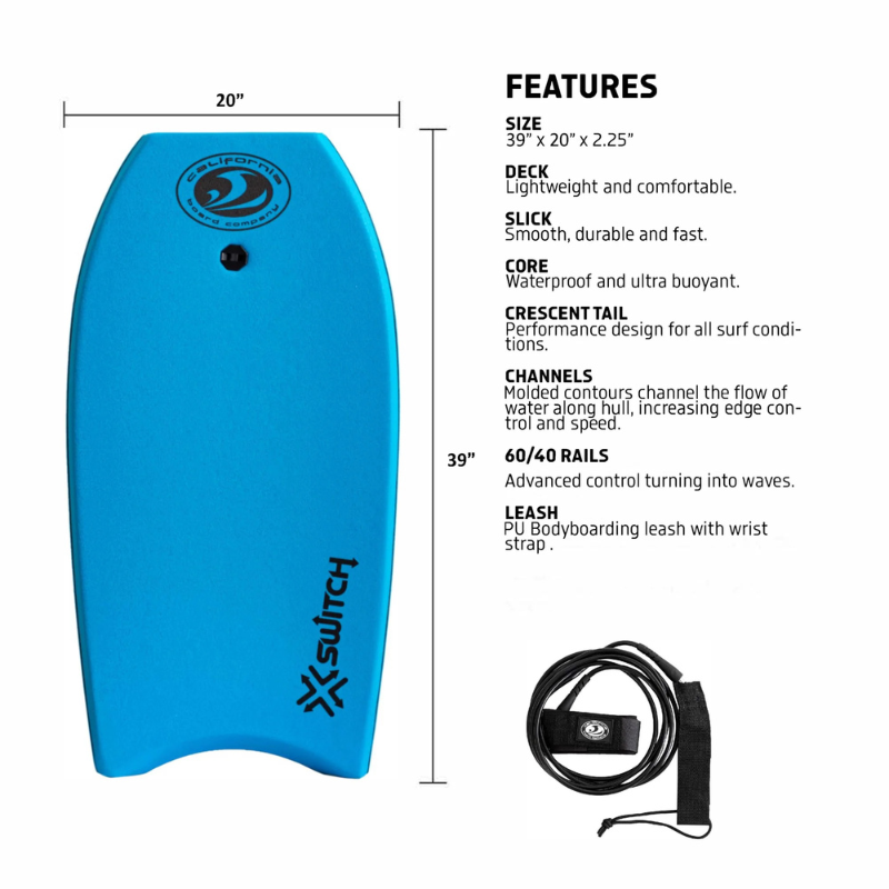 CBC Switch 39” Pro Series Bodyboard with Leash | High-Performance Crescent Tail Surfboard - Good Wave