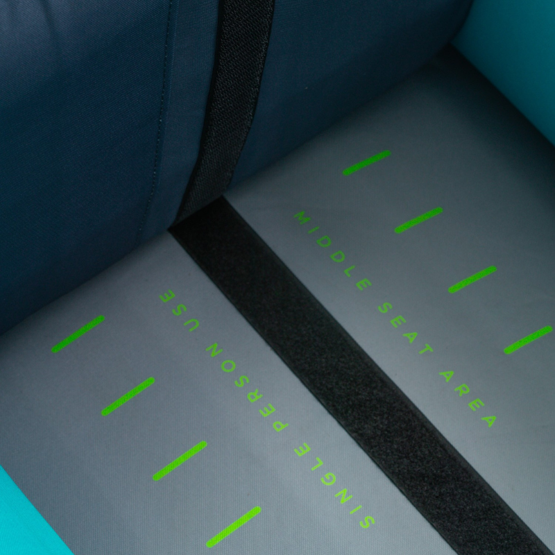 Croft inflatable teal kayak middle seat area