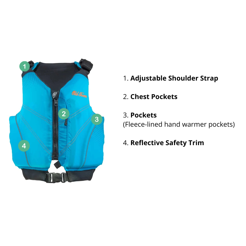 Detailed front features of  Old Town Inlet Jr Foam Life Jacket for Kids - Blue