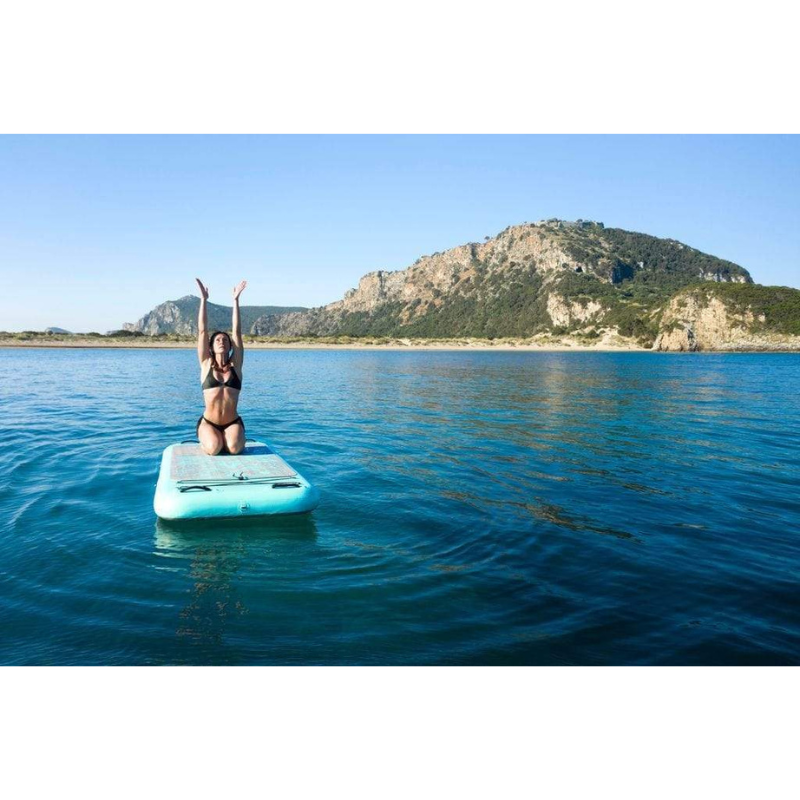 Early morning yoga with Aqua Marina 8’2” Peace 2020 Fitness Inflatable Floating Yoga Mat