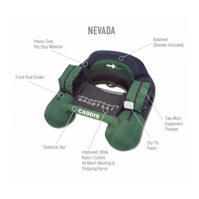 Features of Caddis Sports Nevada 46"x42" Float Tube | Inflatable Fishing Boat - Green