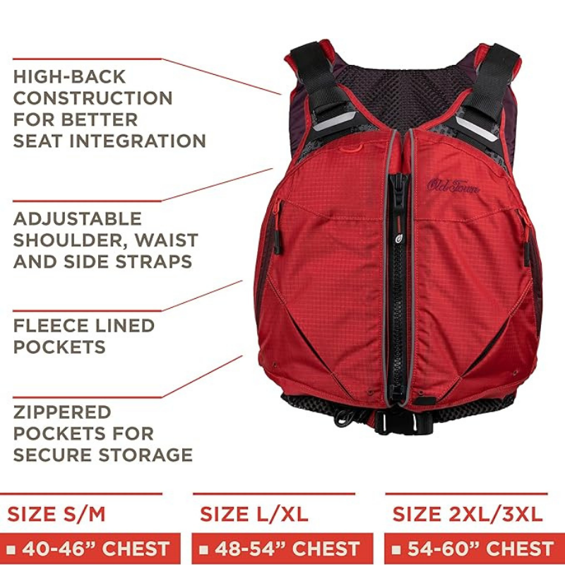 Features of Old Town Solitude II Men's Foam Life Jacket - Red