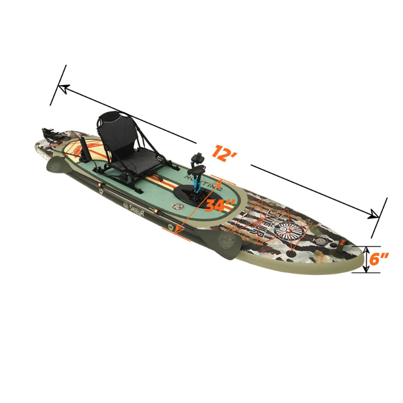 Funwater Malolo Light 12' SUP-Yak Inflatable Fishing Paddle Board Package with Paddle-Drive System Dimentions