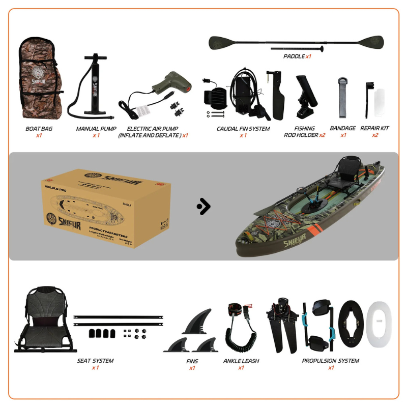 Funwater Malolo Pro 12' Inflatable SUP-Yak Fishing Kayak Package - All Accessories