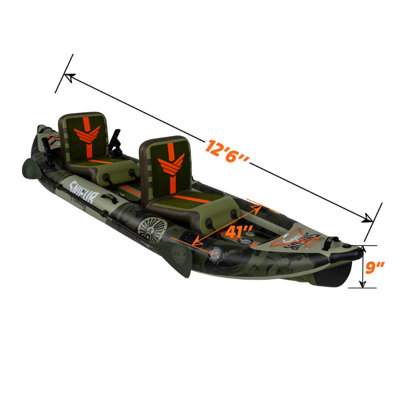 Funwater Silent North Bonito 12’6” Inflatable Tandem Fishing Kayak Dimensions