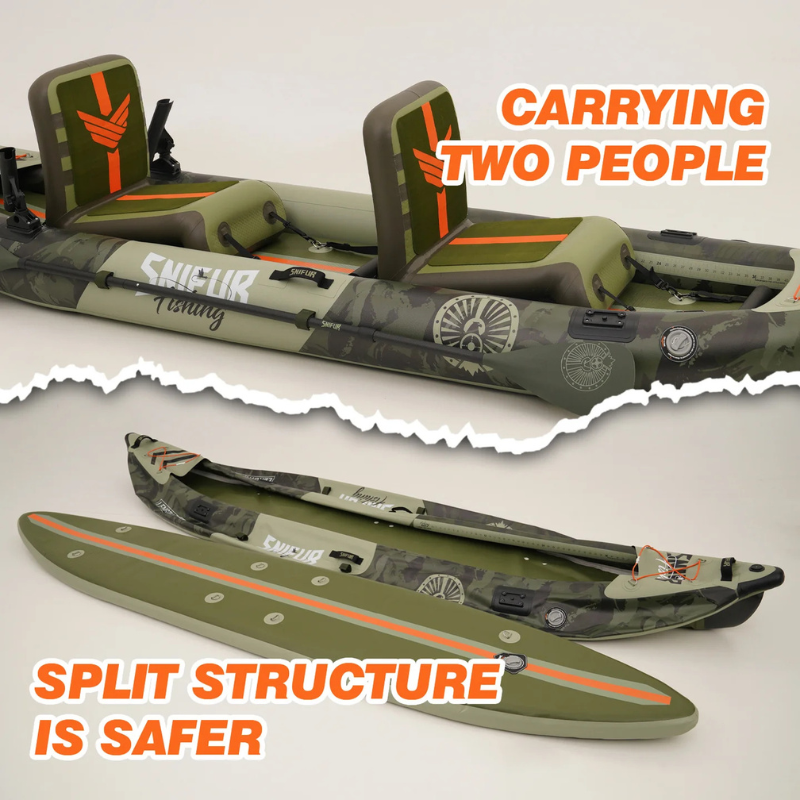 Funwater Silent North Bonito 12’6” Inflatable Tandem Fishing Kayak inflated and deflated