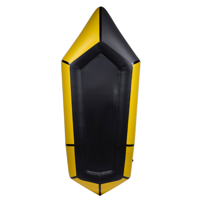 Hull of a yellow Kokopelli Rogue R-Deck Packraft w/ TiZip