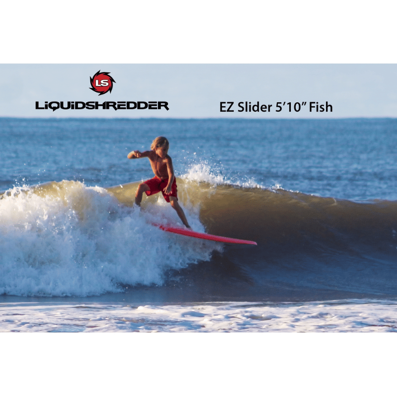 Lifestyle Image of Liquid Shredder Retro Fish 5'10" EZ-Slider Foam Surfboard (Soft-Top)