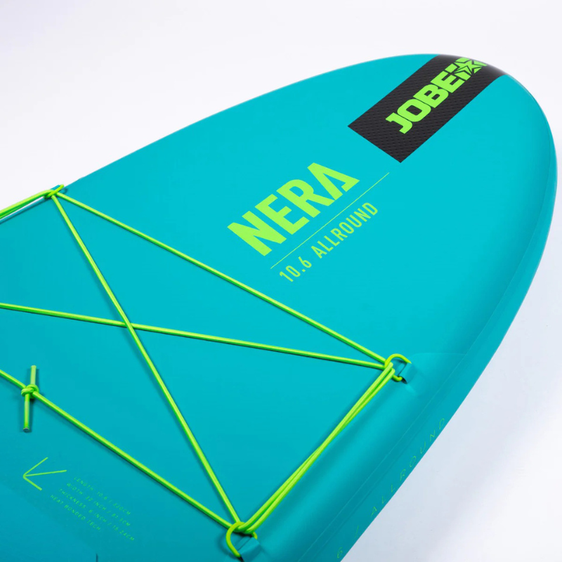 Nose of a Jobe Aero Nera 10’6” Inflatable Paddle Board iSUP