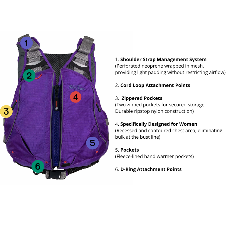 Old Town Solitude II Women’s Foam Life Jacket - Grape front detailed features