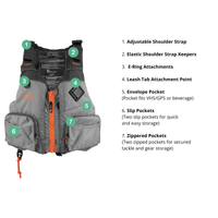 Thumbnail for Old Town Treble Angler Sportsman Foam Life Jacket - Silver detailed features of front