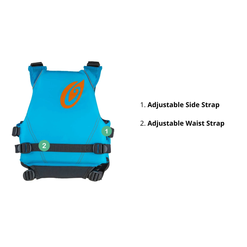 Old Town Inlet Jr Foam Life Jacket for Kids - Blue Back detailed features 