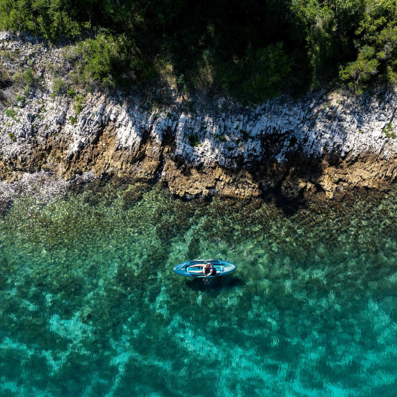 Overhead view of a Gama Inflatable Kayak Package Green
