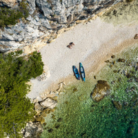 Thumbnail for Overhead view of two people relaxing with Jobe inflatable kayaks