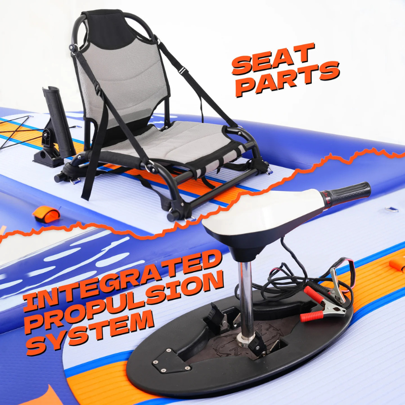 Seat and Motor of Funwater DualCast Plus 11' Inflatable Fishing Kayak
