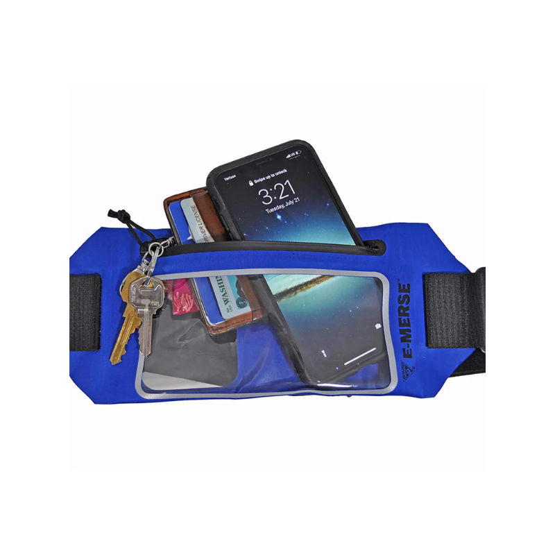 Seattle Sports E‑Merse NeoBelt Waterproof Phone Case containing phone and essentials