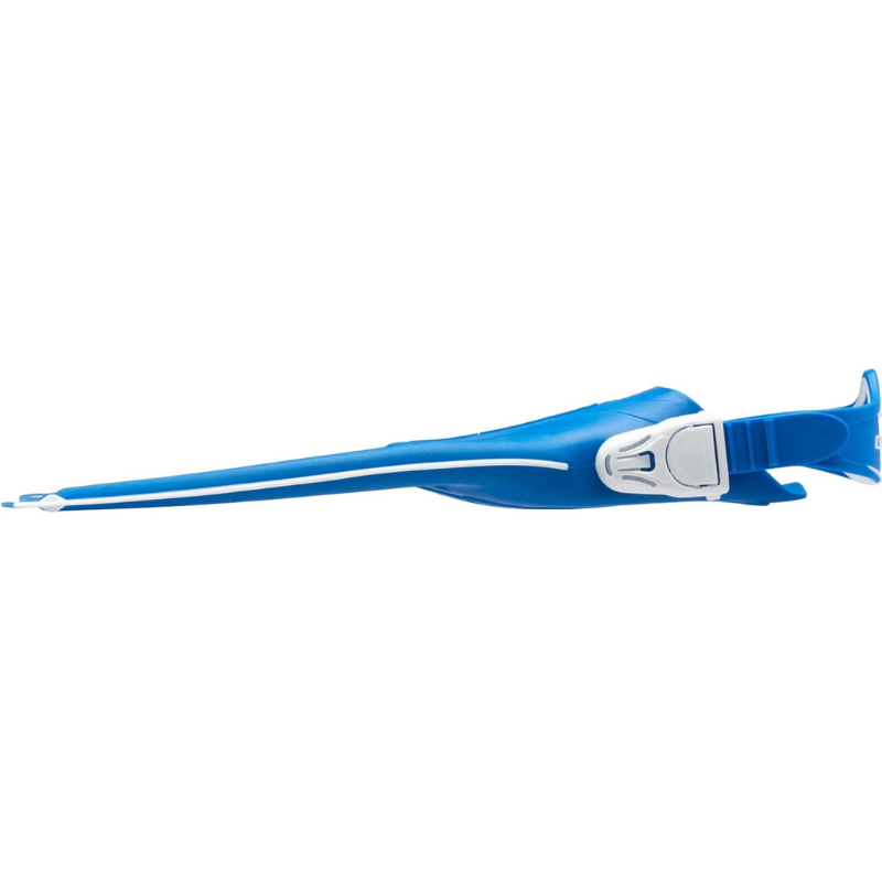 Side view of Cressi Rocks Junior Adjustable Kids Swimming Fins for Diving And Snorkeling - Blue/White