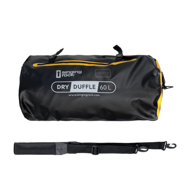 Singing Rock 60L Waterproof Duffel Bag — Black/Yellow belt detached