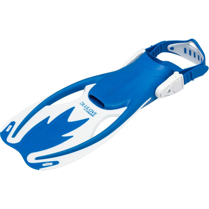 Single fin of Cressi Rocks Junior Adjustable Kids Swimming Fins  Blue/White