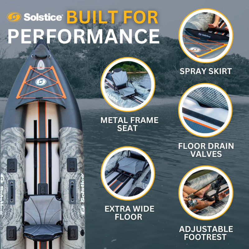 Solstice 12'6" Scout 1-2 Person Inflatable Fishing Kayak Kit  built for performance